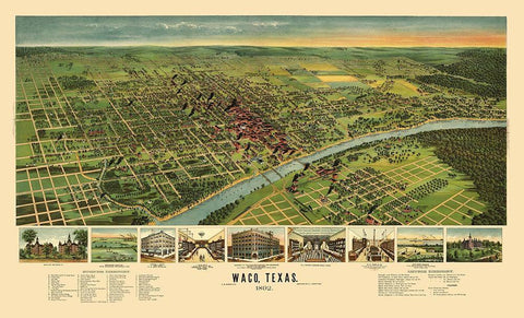 Waco Texas - Ension 1892 Black Ornate Wood Framed Art Print with Double Matting by Ension