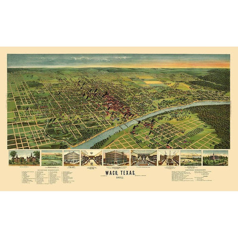 Waco Texas - Ension 1892 Black Modern Wood Framed Art Print with Double Matting by Ension