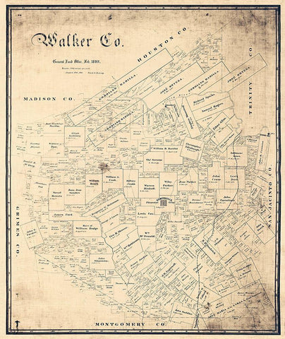 Walker County Texas - Sweeney 1889 Black Ornate Wood Framed Art Print with Double Matting by Sweeney