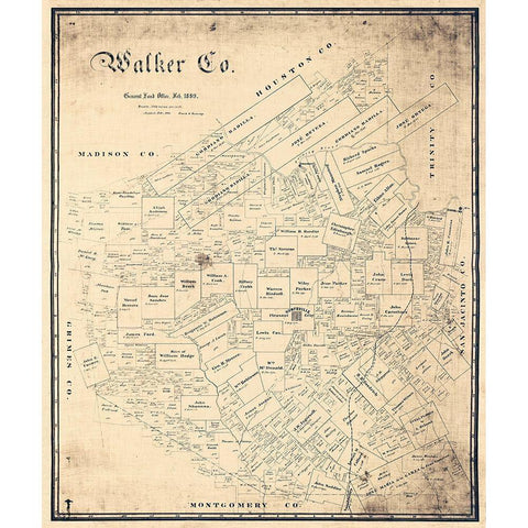 Walker County Texas - Sweeney 1889 Gold Ornate Wood Framed Art Print with Double Matting by Sweeney
