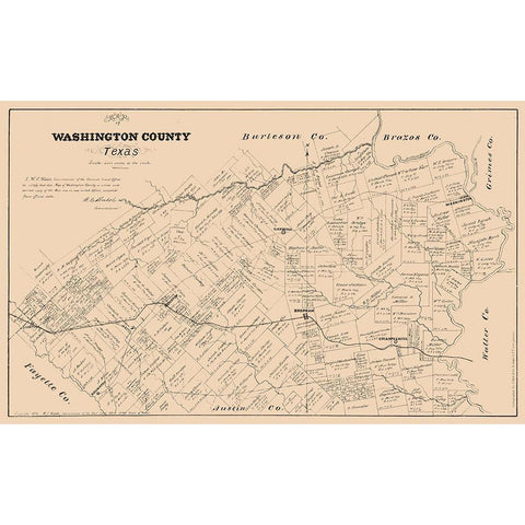 Washington County Texas - Walsh 1879 Black Modern Wood Framed Art Print with Double Matting by Walsh