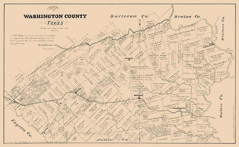 Washington County Texas - Walsh 1879 Black Ornate Wood Framed Art Print with Double Matting by Walsh