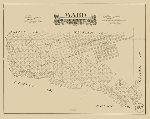 Ward County Texas - Hall 1888 Black Ornate Wood Framed Art Print with Double Matting by Hall