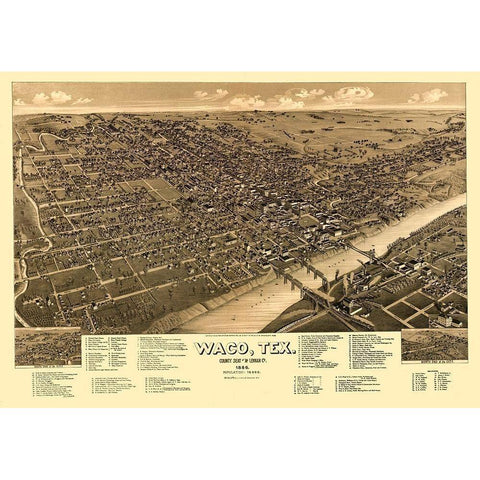 Waco Texas - Beck 1886 Gold Ornate Wood Framed Art Print with Double Matting by Beck