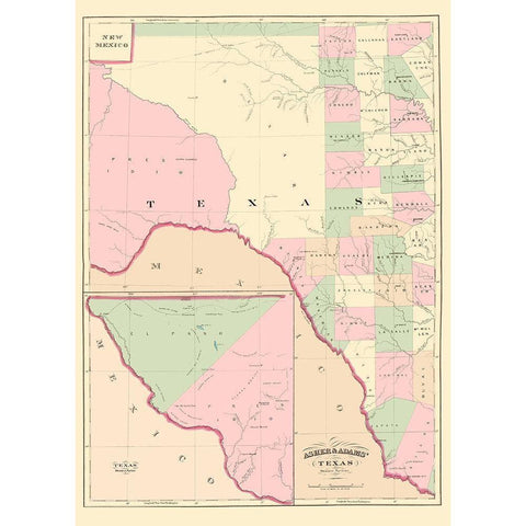 Texas Western Portion - Asher 1874 Black Modern Wood Framed Art Print with Double Matting by Asher