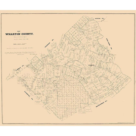 Wharton County Texas - Walsh 1880 Black Modern Wood Framed Art Print with Double Matting by Walsh