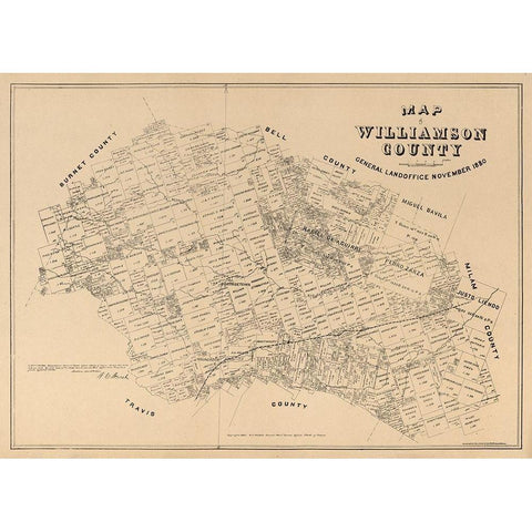 Williamson County Texas - Walsh 1880 Gold Ornate Wood Framed Art Print with Double Matting by Walsh
