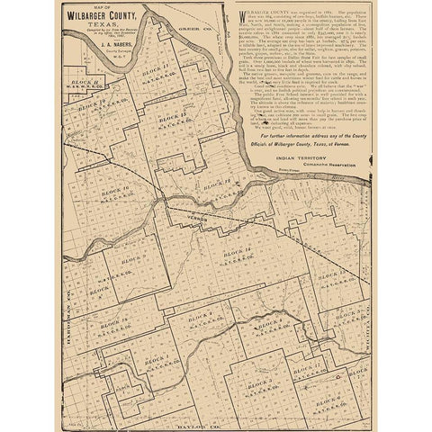Wilbarger County Texas - Nabers 1887 White Modern Wood Framed Art Print by Nabers