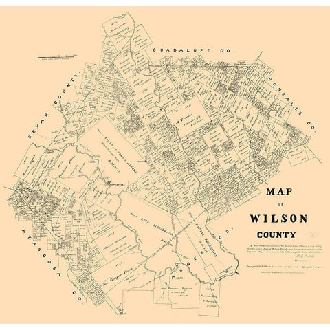 Wilson County Texas - Walsh 1879 White Modern Wood Framed Art Print by Walsh