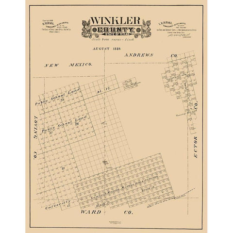 Winkler County Texas - Hall 1889 Gold Ornate Wood Framed Art Print with Double Matting by Hall