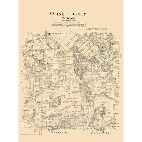Wise County Texas - Walsh 1879 White Modern Wood Framed Art Print by Walsh