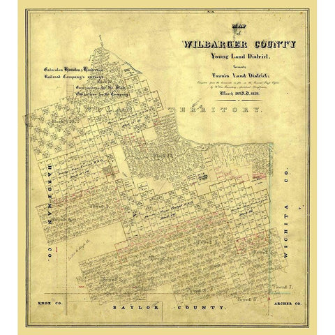 Wilbarger County Texas - Rosenberg 1859 Black Modern Wood Framed Art Print by Rosenberg