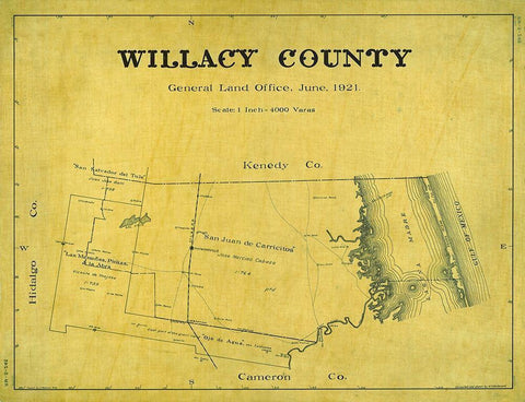 Willacy County Texas - Giles 1921 Black Ornate Wood Framed Art Print with Double Matting by Giles