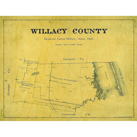 Willacy County Texas - Giles 1921 Black Modern Wood Framed Art Print by Giles