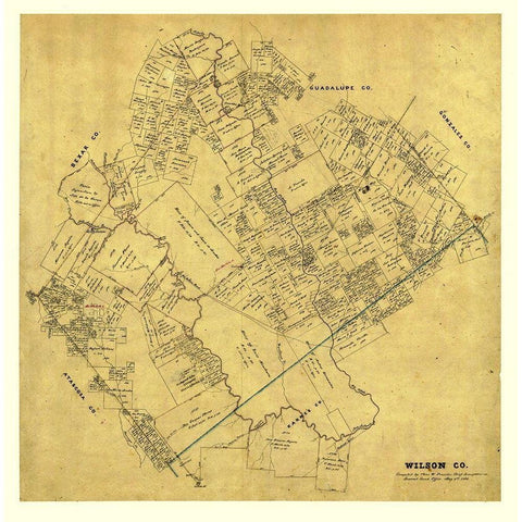 Wilson County Texas - Pressler 1866 Gold Ornate Wood Framed Art Print with Double Matting by Pressler