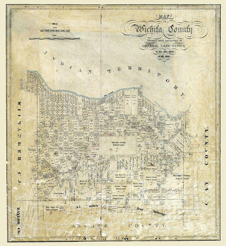 Wichita County Texas - Bean 1874 Black Ornate Wood Framed Art Print with Double Matting by Bean