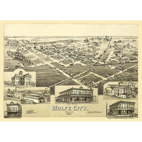 Wolfe City Texas - Fowler 1891 Black Modern Wood Framed Art Print with Double Matting by Fowler