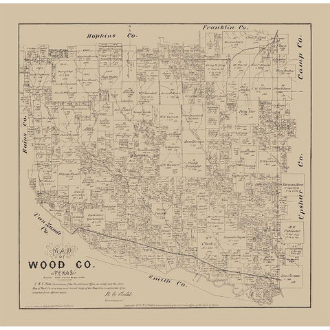 Wood County Texas- Walsh 1879 Gold Ornate Wood Framed Art Print with Double Matting by Walsh