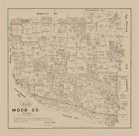 Wood County Texas- Walsh 1879 White Modern Wood Framed Art Print with Double Matting by Walsh
