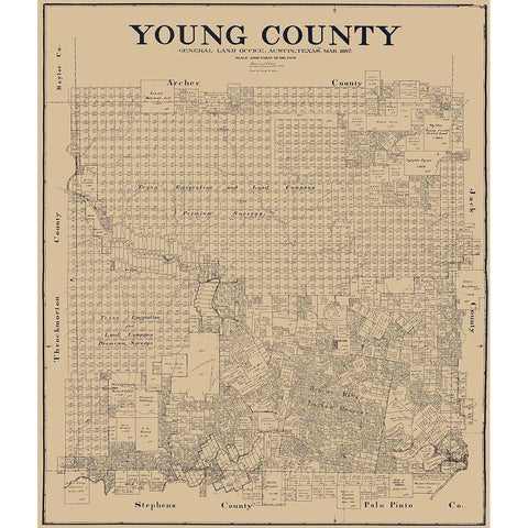 Young County Texas - Clark 1897 Gold Ornate Wood Framed Art Print with Double Matting by Clark