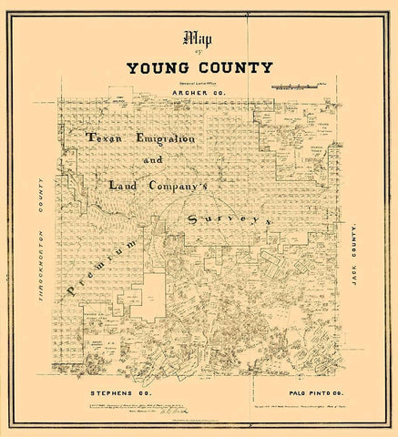 Young County Texas - Walsh 1889 Black Ornate Wood Framed Art Print with Double Matting by Walsh