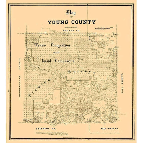 Young County Texas - Walsh 1889 Black Modern Wood Framed Art Print with Double Matting by Walsh