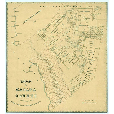 Zapata County Texas - Langermann 1879 White Modern Wood Framed Art Print by RBADDNEW