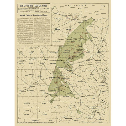 Texas Central Oil Fields - 1918 White Modern Wood Framed Art Print by Southern Engineering and Development Co