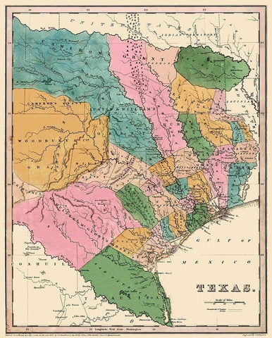 Texas - Bradford 1833 Black Ornate Wood Framed Art Print with Double Matting by Bradford