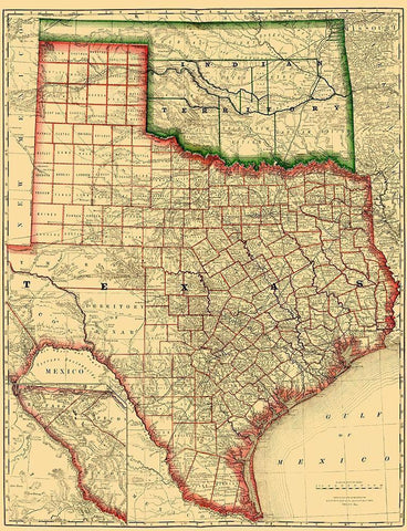 Texas - 1879 Black Ornate Wood Framed Art Print with Double Matting by Rand McNally