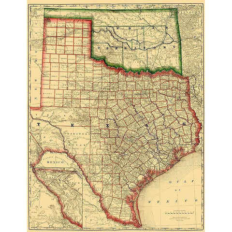 Texas - 1879 White Modern Wood Framed Art Print by Rand McNally
