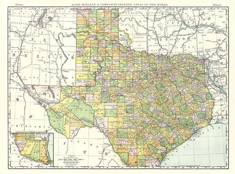 Texas - Rand McNally 1897 Black Ornate Wood Framed Art Print with Double Matting by Rand McNally