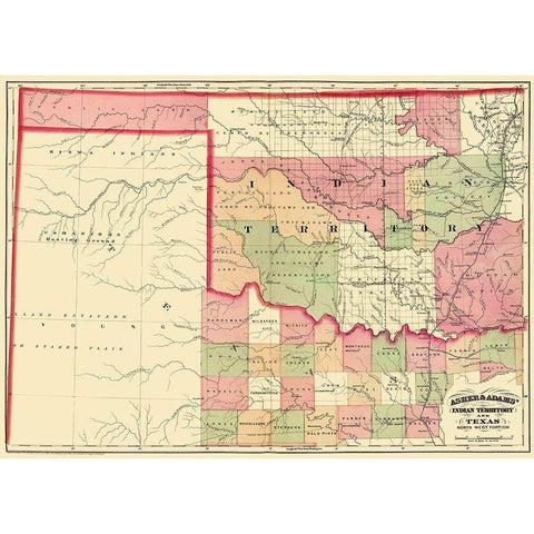 Indian Territory, North West Texas 1874 Gold Ornate Wood Framed Art Print with Double Matting by Asher