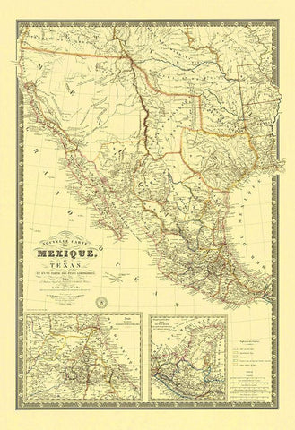 New Map of Mexico and Texas - 1840 Black Ornate Wood Framed Art Print with Double Matting by Unknown