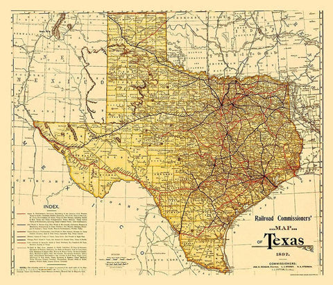 Railroad Commissioners Map of Texas 1897 Black Ornate Wood Framed Art Print with Double Matting by Unknown
