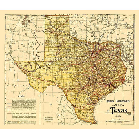 Railroad Commissioners Map of Texas 1897 Black Modern Wood Framed Art Print with Double Matting by Unknown