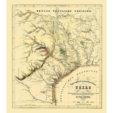 Texas showing the Alamo - Roemer 1849 White Modern Wood Framed Art Print by Roemer