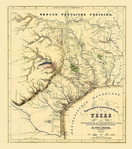 Texas showing the Alamo - Roemer 1849 Black Ornate Wood Framed Art Print with Double Matting by Roemer
