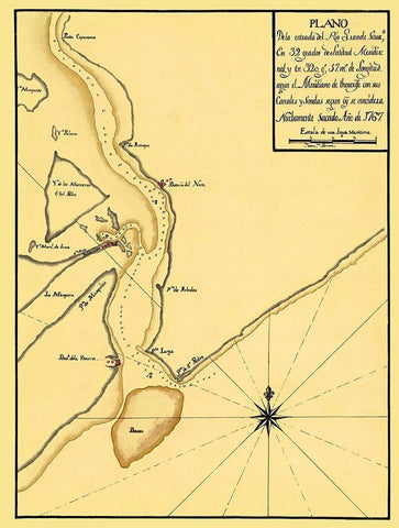 Mouth of The Rio Grande - 1767 Black Ornate Wood Framed Art Print with Double Matting by Unknown