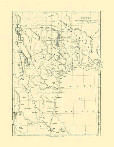 Texas, Route of 1st Santa Fe Express - Harper 1844 White Modern Wood Framed Art Print with Double Matting by Harper