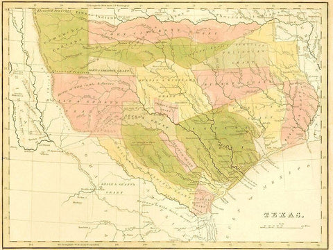 Texas with Grants and Indian Territory - 1819 Black Ornate Wood Framed Art Print with Double Matting by Unknown