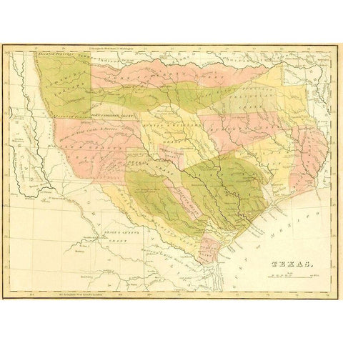 Texas with Grants and Indian Territory - 1819 Black Modern Wood Framed Art Print with Double Matting by Unknown