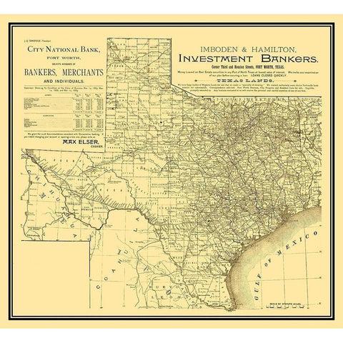 Texas - Imboden and Hamilton 1889 Black Modern Wood Framed Art Print with Double Matting by Imboden