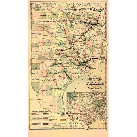 GrayS Railroad Map - 1877 White Modern Wood Framed Art Print by Unknown