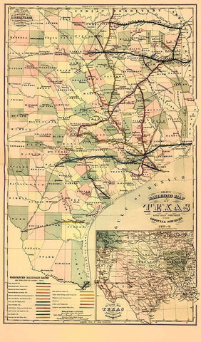 GrayS Railroad Map - 1877 Black Ornate Wood Framed Art Print with Double Matting by Unknown