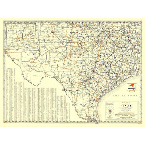 Texas Road Map from Magnolia Petro 1933 White Modern Wood Framed Art Print by General Drafting