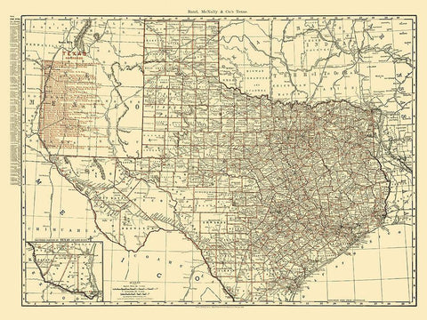 Texas State Railroads - Rand McNally 1900 Black Ornate Wood Framed Art Print with Double Matting by Rand McNally