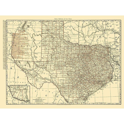 Texas State Railroads - Rand McNally 1900 Black Modern Wood Framed Art Print with Double Matting by Rand McNally
