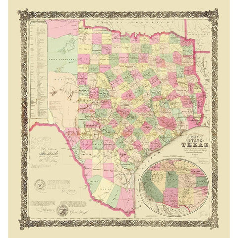 Texas - USGLO 1867 Black Modern Wood Framed Art Print with Double Matting by USGLO