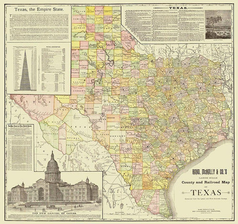 Texas - Rand McNally 1891 Black Ornate Wood Framed Art Print with Double Matting by Rand McNally